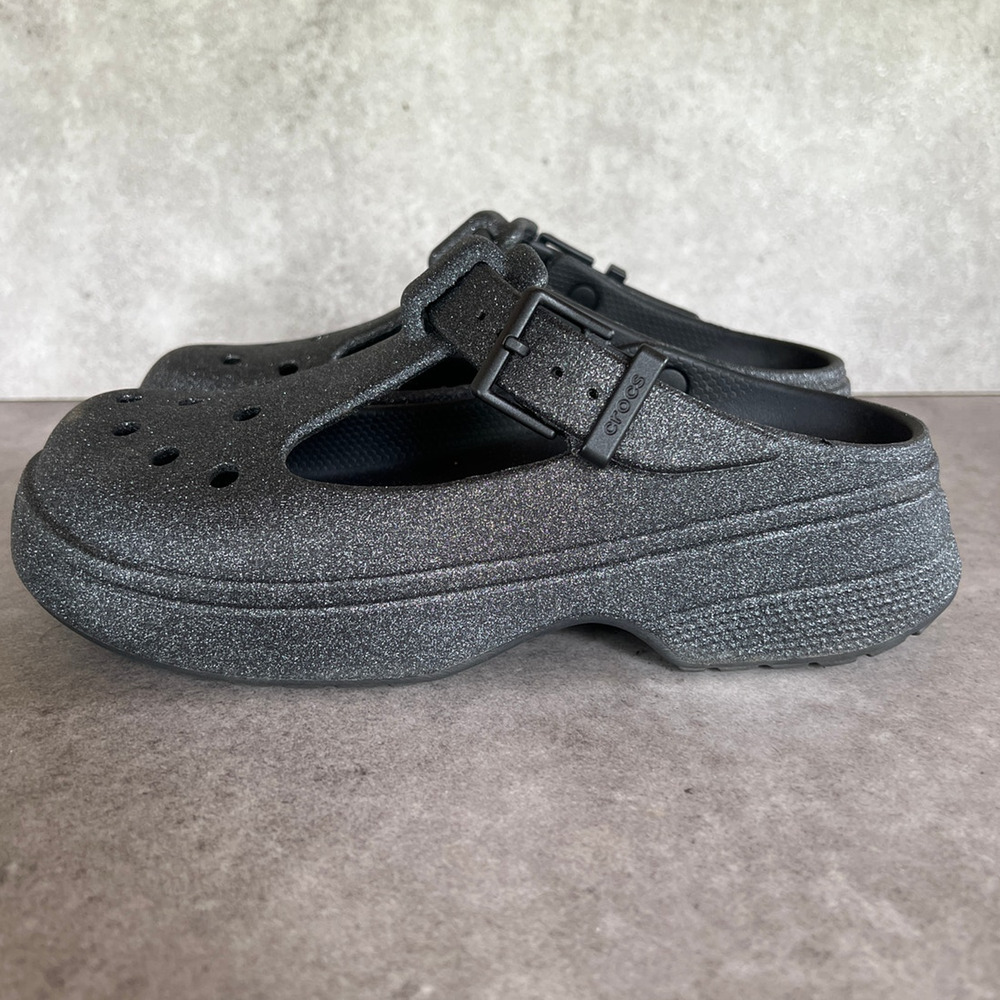 Crocs Classic Mary Jane Clogs Black glitter platform loafer goth emo comfort - Picture 3 of 11